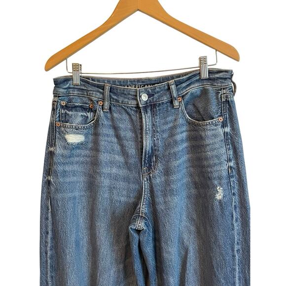 American Eagle Jeans Womens 10 Super High Rise Baggy Wide Leg Distressed Grunge - Picture 2 of 12